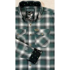 DIXXON Flannel Russell Glen Check Plaid Green White Snap Men's S Flip Cuff